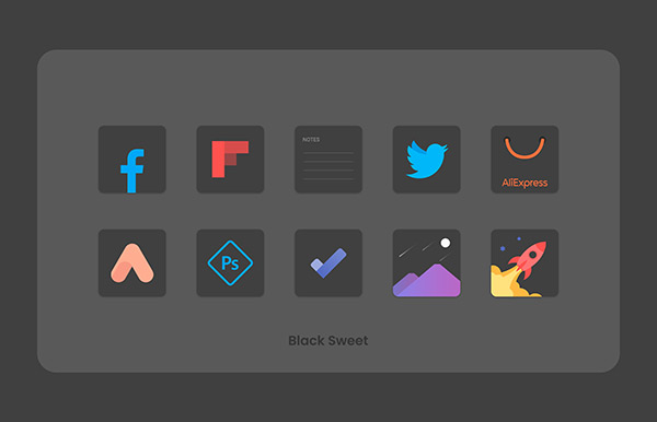 Black Sweet Icon Pack app, screenshot 2