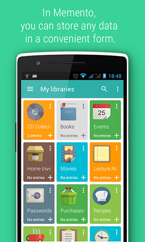 Memento Database app, screenshot 1