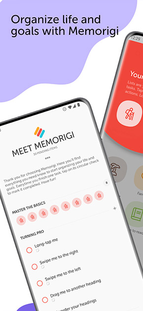 Memorigi app, screenshot 1