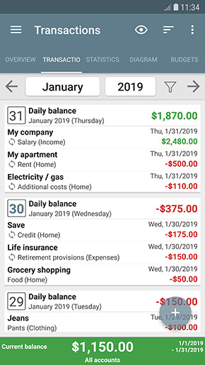 My Budget Book app, screenshot 1