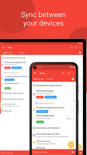 Tasks app, screenshot 1